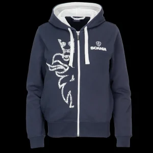 Bluzy & Bluzy Z Kapturem^Scania Damska bluza z kapturem basic, z zamkiem błyskawicznym, z gryfem, w kolorze granatowym