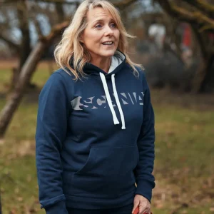 Bluzy & Bluzy Z Kapturem^Scania Damska bluza z kapturem, w paski, kolor granatowy (Navy), swobodny krój