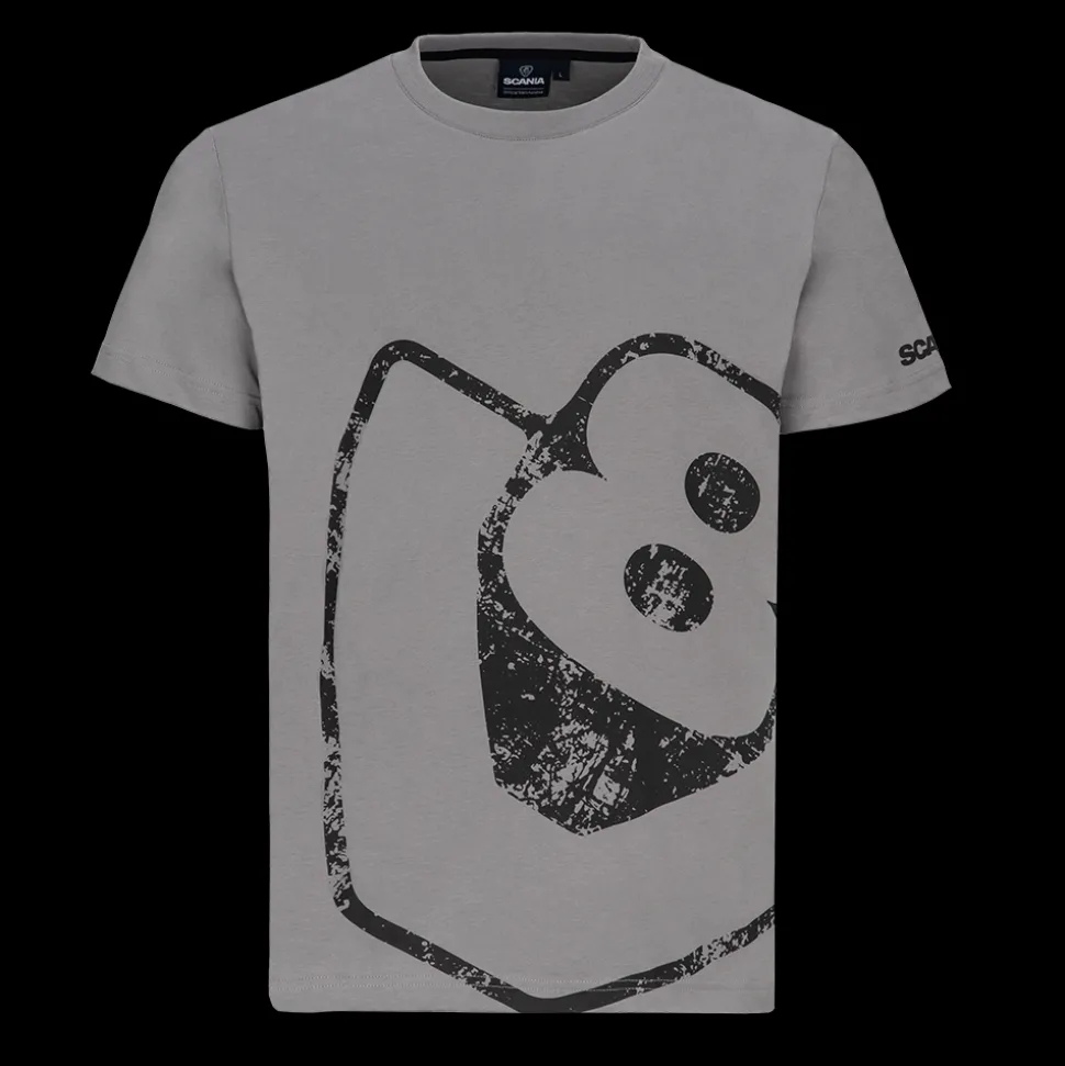 T-shirty^Scania Męski T-shirt z postrzępionym logo V8 w kolorze kamienny szary (Stone Grey)
