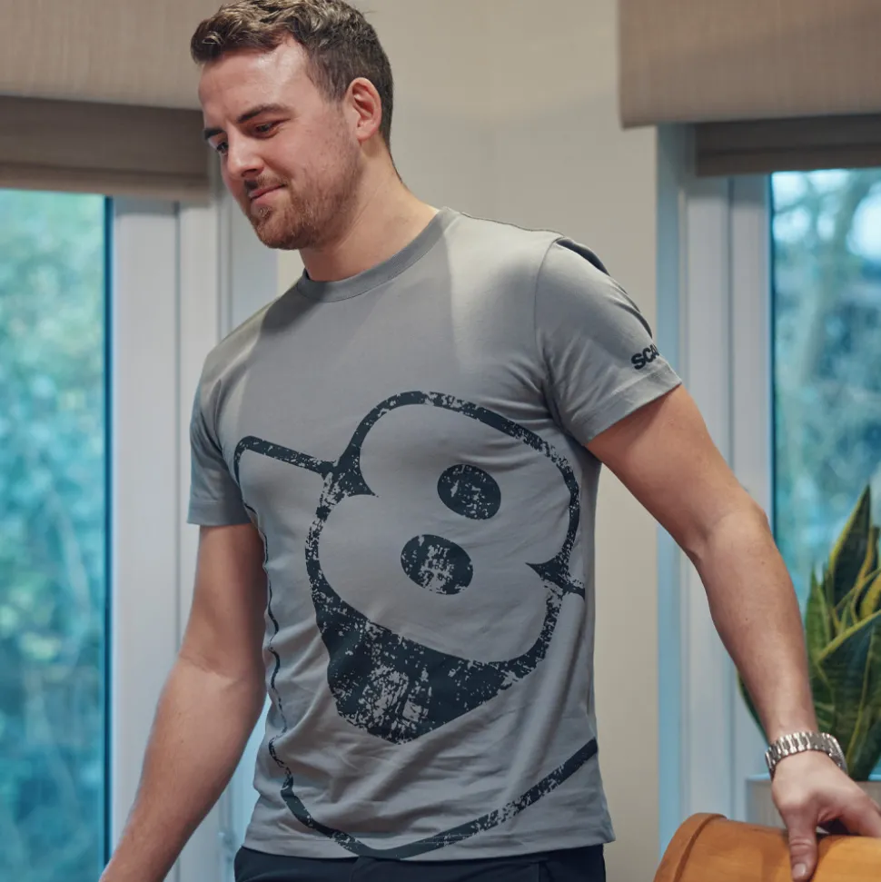 T-shirty^Scania Męski T-shirt z postrzępionym logo V8 w kolorze kamienny szary (Stone Grey)
