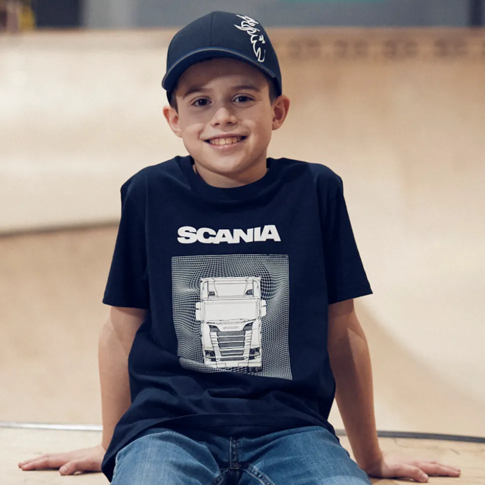 Odzież^Scania T-shirt dziecięcy z nadrukiem ciężarówki, kolor granatowy (navy)